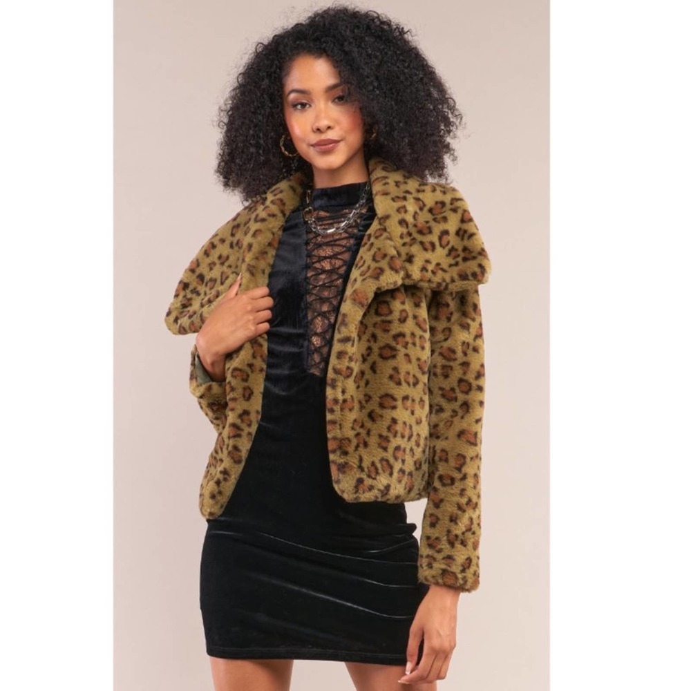 Leopard Print Faux Fur Jacket - S